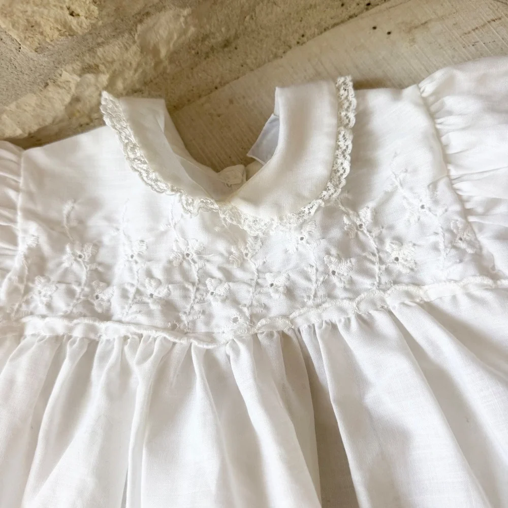 Madonna Original Vintage White Eyelet Lace Christening Dress Baby Girl 3-6 mo